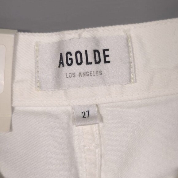 NWT AGOLDE Women’s Riley Crop High Rise Straight Jeans White Slant Distressed 27 - Picture 6 of 16